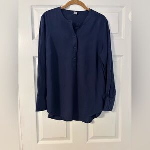 Old Navy Long Sleeve Half Button Lightweight Tunic Top Women’s Large Navy Blue